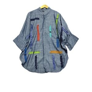 Dilemma New York Abstract Textured Button-Up Shirt OS Art to Wear Denim Tunic